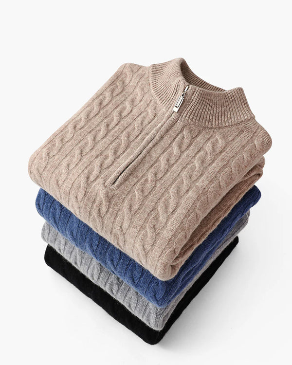 100% Cashmere Woven Half Zip hover image